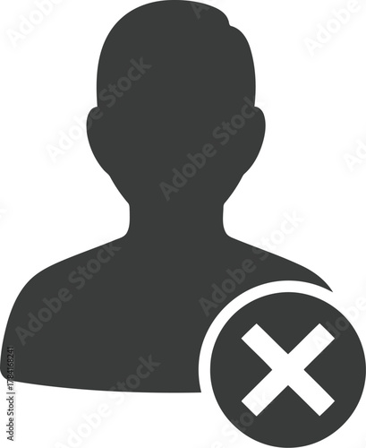 User profile silhouette icon with cancel mark symbol representing deletion removal or error vector