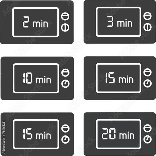 Digital microwave timer displays showing cooking time durations vector