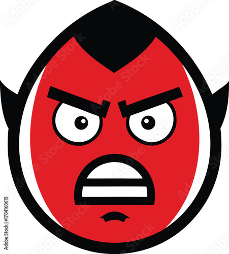 Angry football player face icon with red and blue elements