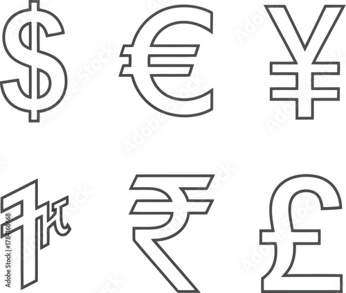 Global currency symbols collection for financial concepts business and economics design elements vector