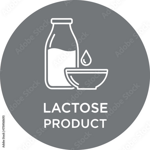 Lactose free milk bottle and bowl icon dairy food organic product healthy nutrition vector