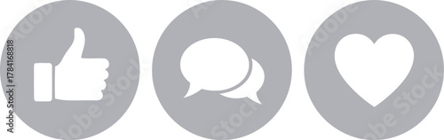 Social media icons set thumb up chat bubble heart symbols for engagement and communication vector