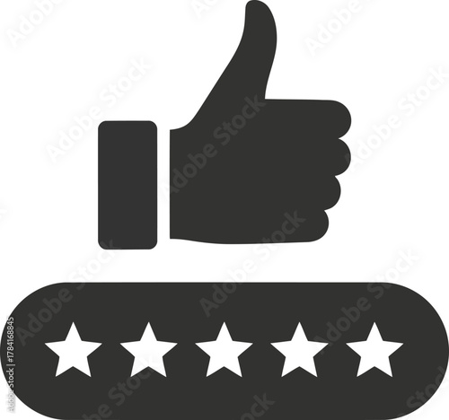 Thumbs up icon with five stars rating symbol for excellent feedback and customer satisfaction vector
