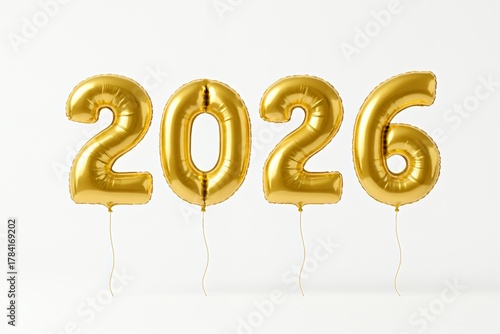 Celebrate the vibrant year 2026 with gleaming golden foil balloons, perfect for New Year's parties, milestone events, and optimistic future projections