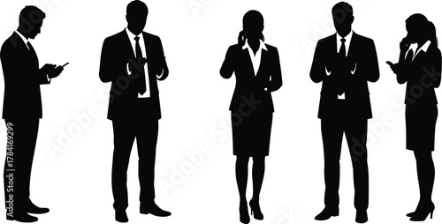 Business professionals silhouettes, mobile technology, corporate teamwork, digital communication, modern workplace, smartphone usage, connectivity, office lifestyle, productivity, collaboration