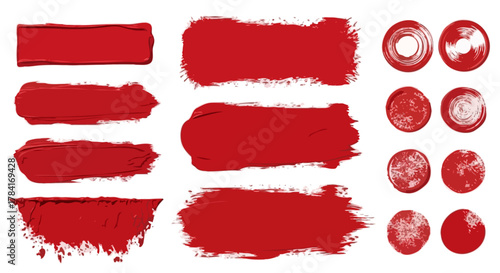 Hand-drawn red brush strokes and circular paint textures. A versatile vector set of isolated graphic design elements for artistic projects