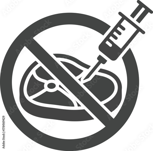 No injection meat symbol forbidden steroids hormone antibiotics food safety concept vector