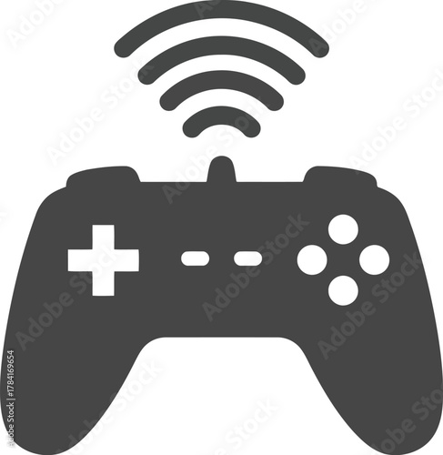 Wireless game controller icon signal technology connection play gaming entertainment symbol vector