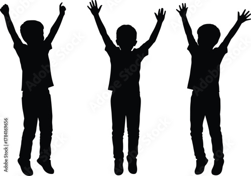 Child silhouette jumping, energetic motion, playful childhood activity, dynamic pose, happy kid, freedom, vitality, fun, exercise, outdoors, movement, lifestyle, active youth, carefree spirit