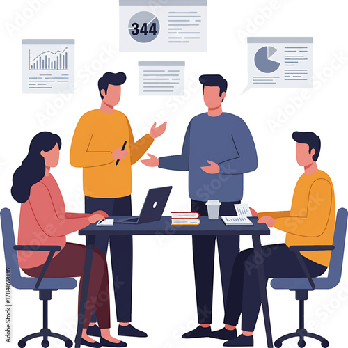 Team of Business Professionals Collaborating Around a Table Discussing Data.