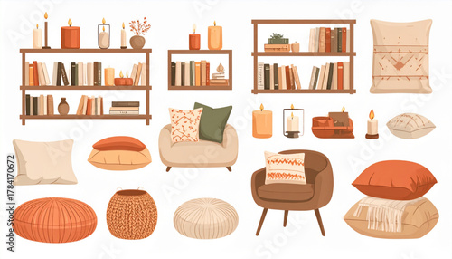 Warm Beige & Terracotta Flat Icons of Cozy Home Accessories