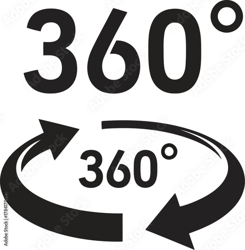 360 degree view icon circular arrows symbol for virtual tour augmented reality and online experience vector