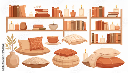 Warm Beige & Terracotta Flat Icons of Cozy Home Accessories