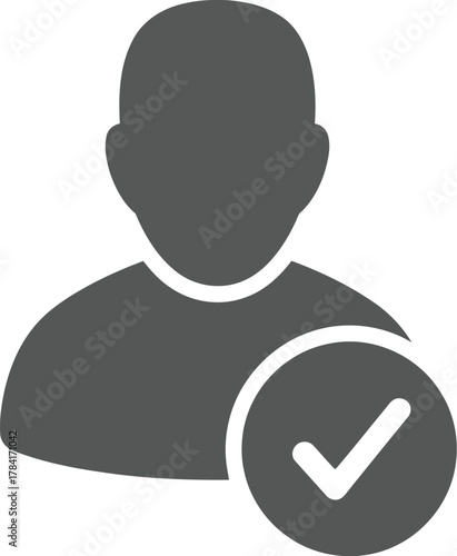 Simple person icon with check mark symbol for user profile account verification and success vector