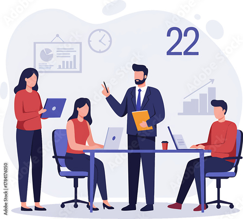 Business Team Collaboration: Meeting with Leader and Employees at Table.