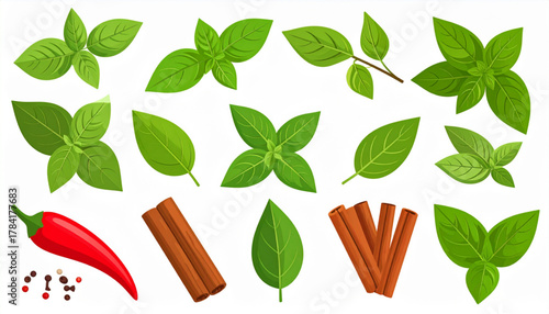 Natural Palette Flat Icons of Culinary Herbs & Spices