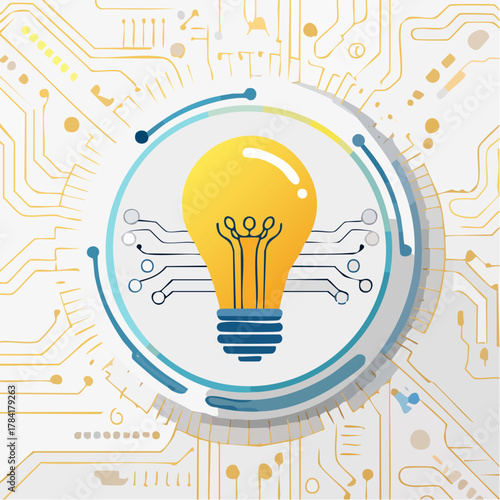 Innovative digital idea concept banner with glowing lightbulb on an abstract circuit board background, symbolizing technological creativity and smart internet solutions