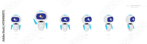 AI Agent Rotation Set — 6 Angles for UI, Onboarding and Chatbot Illustration. Easily editable in vector format. Works well with 3D tilt - depth layout presentations and UI motion states.