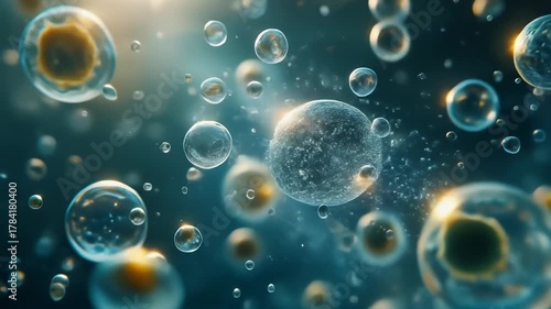 Dynamic microscopic visualization of cellular vesicles and components, representing the intricate biological process of Autophagy and cellular self-renewal