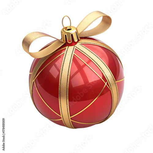 Festive Ornament: A vibrant red and gold ornament, adorned with a graceful gold bow, brings a touch of seasonal sparkle and charm, evoking the warmth of holidays.
