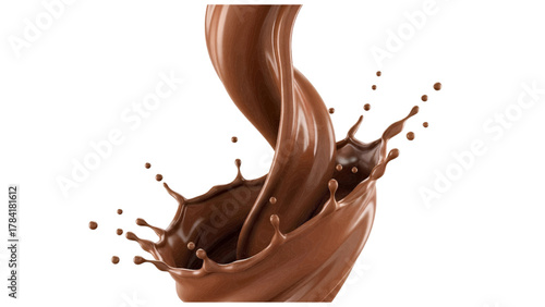 Vector illustration of a dynamic splash of rich liquid chocolate twisting and swirling on a white background