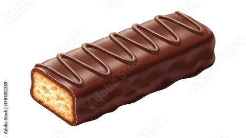 Vector illustration of chocolate bar with biscuit filling and chocolate drizzle on a white background