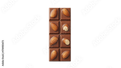 Vector illustration of a bar of milk chocolate with almonds on a white background