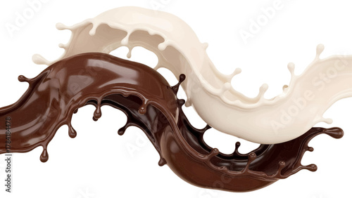 Vector illustration of a swirl of dark chocolate and white cream splashing together on a white background
