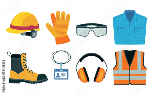 Construction Safety Equipment and PPE. Industrial Protective Tools and Workwear Icons for Workplace Security, Engineering, and Labor Protection Vector Design on White Background
