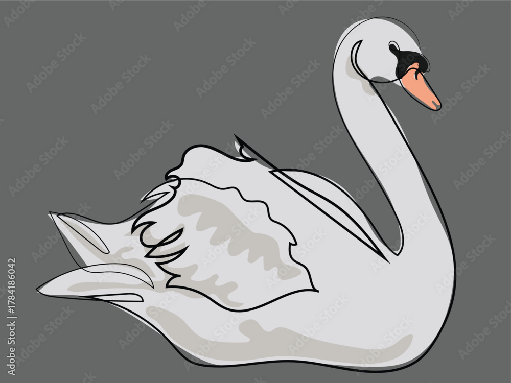 Fototapeta premium Swan in continuous line drawing