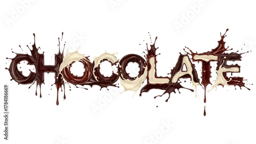 Vector illustration of the word chocolate made of splashing dark and white chocolate on a white background
