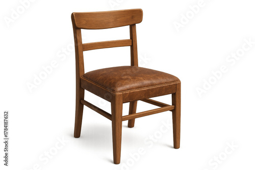 Wallpaper Mural Wooden dining chair with brown leather seat isolated on a transparent background, furniture for home and restaurant interior Torontodigital.ca