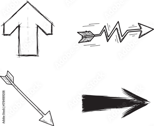 Diverse Hand-Drawn Arrows Collection with Sketch and Brushstroke Styles