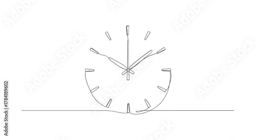 Abstract line art illustration of a clock face with hands pointing to time