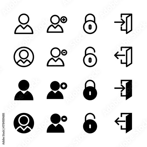 User and Account Management Solid and Line Icon Set - Profile Login Security Elements