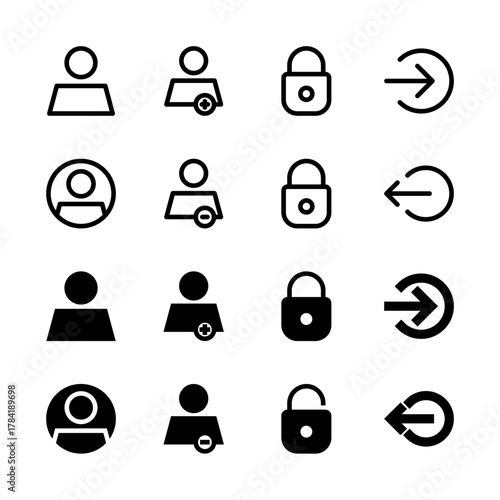 User and Account Management Solid and Line Icon Set - Profile Login Security Elements
