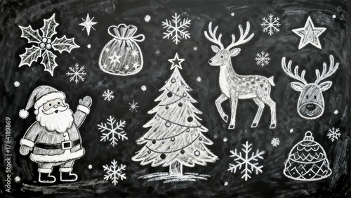 Chalkboard Christmas Doodles White Black