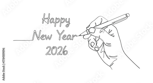 Hand drawing a sketch of happy new year 2023 with a pen on white background