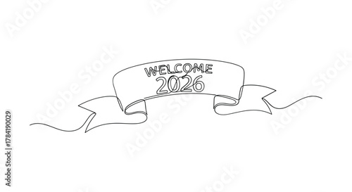 Hand drawn ribbon banner with the words welcome home in a simple sketch style