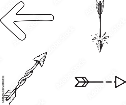 Set of Various Artistic Arrow Vector Illustrations in Monochrome