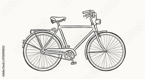 Classic vintage bicycle line drawing illustration isolated on white.
