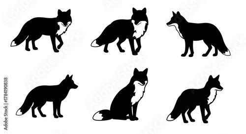Collection of six stylized fox silhouettes in various poses showcasing their elegant forms.