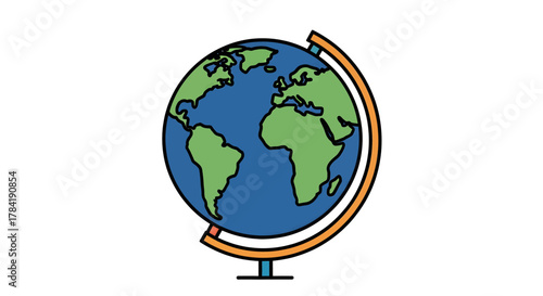 Colorful cartoon illustration of a world globe on a stand.