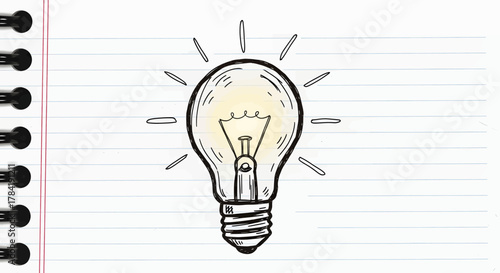 HandDrawn Light Bulb Illustration on Lined Paper.
