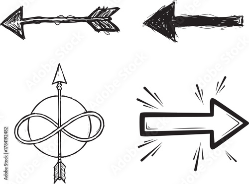 Hand-Drawn Sketchy Arrow Vector Collection with Infinity Symbol Element