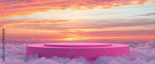 Wallpaper Mural Pastel pink podium on cloud-like platform against vibrant sunset sky,  graphic,  calm Torontodigital.ca
