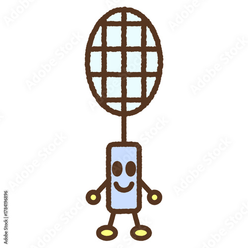 手書き風のキャラクター単品アイコンイラスト　バトミントン　ラケット