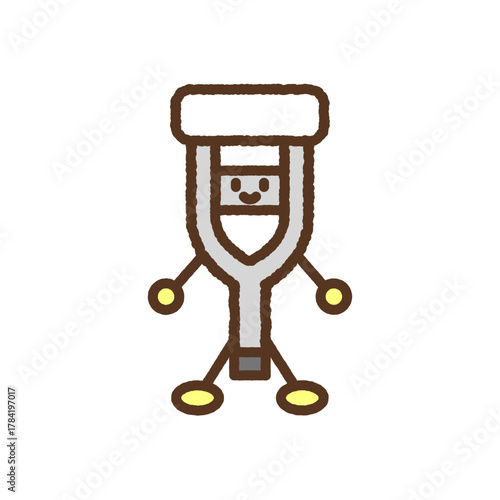 手書き風のキャラクター単品アイコンイラスト　松葉杖