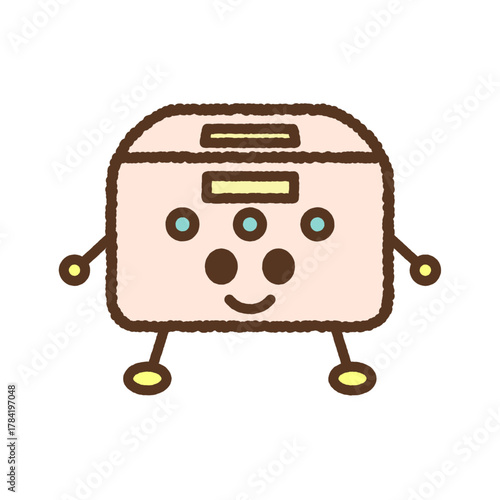手書き風のキャラクター単品アイコンイラスト　炊飯器