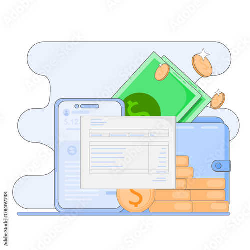 Illustration of online salary payments. Personal finance concept.